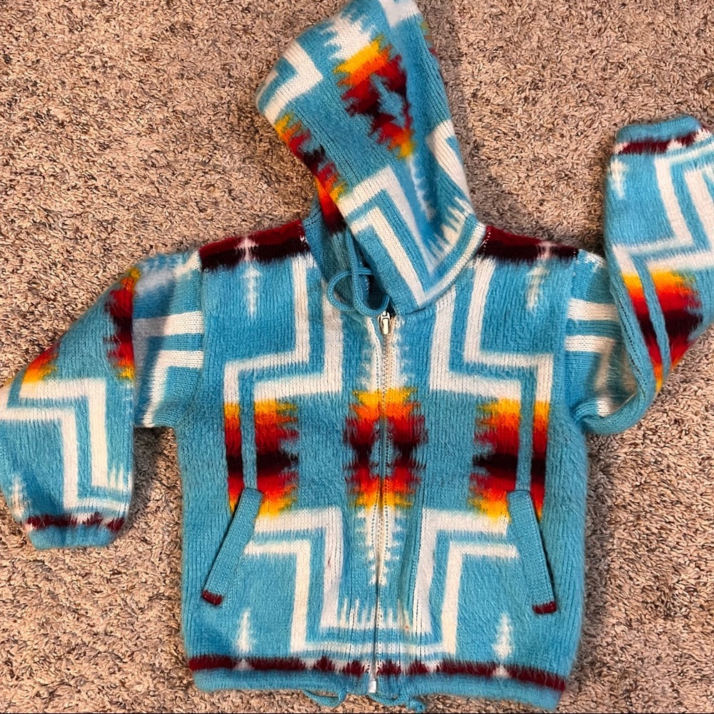 Camptex Girls Aztec Wool Sweater Jacket Aqua/Rust Size 2